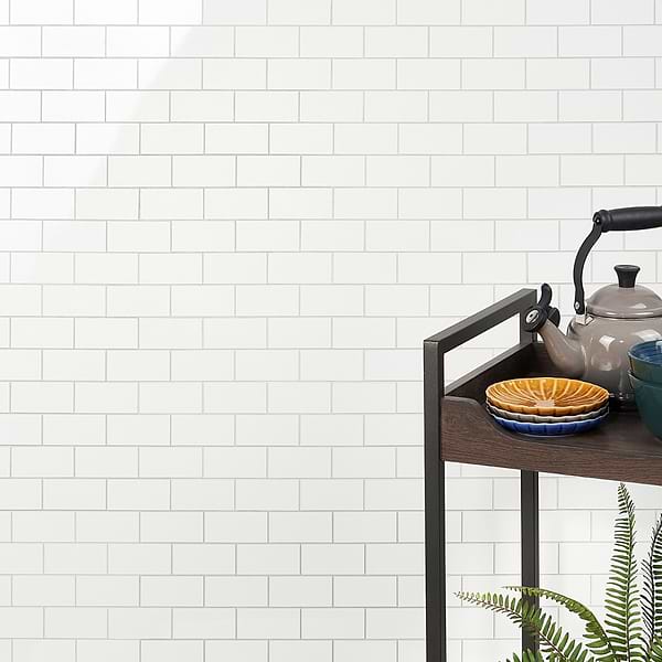 Pure White LPS 2x4 Brick Solid Core Peel & Stick Self Adhesive Polished Tile