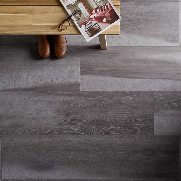 Woodcrete Charcoal Gray Rigid Core Click 12x48 Luxury Vinyl Tile