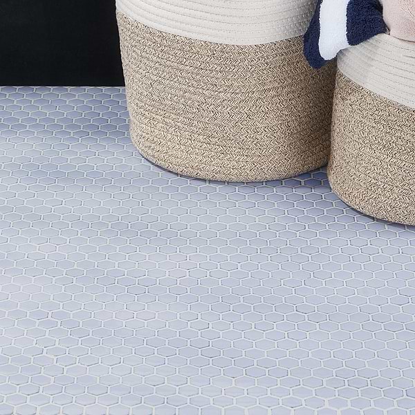 Eden Cloudy Sky Blue Rimmed 1" Hexagon Polished Porcelain Mosaic