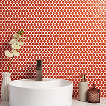 Eden Orange Nectar Rimmed 1" Hexagon Polished Porcelain Mosaic