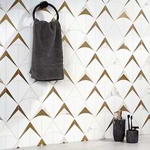 Regis Bianco Waterjet Polished Marble Mosaic Tile- White and Brass