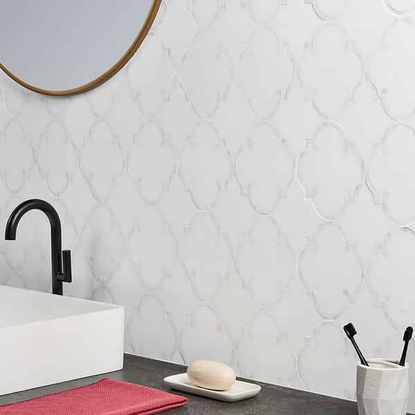 Highland Marrakesh White Thassos Marble With Pearl Shell Polished Mosaic Tile