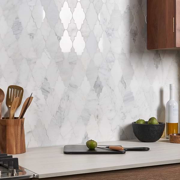 Odeza Stonington Gray 3x6 Arabesque Marble Mosaic Tile