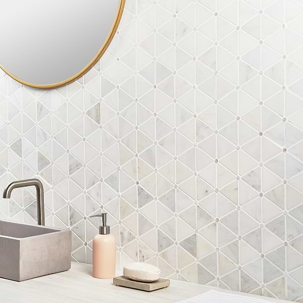 Highland Akoya White 2" Marble & Pearl Polished Mosaic Tile