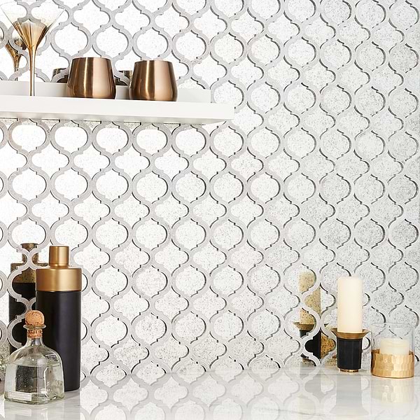 Veranda Lunar Light Antique Mirror Polished Mosaic Tile with Quartz Accents