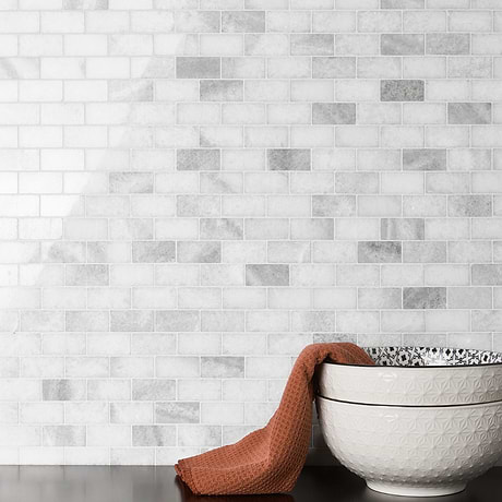 Biarritz White 1x2 Polished Marble Mosaic