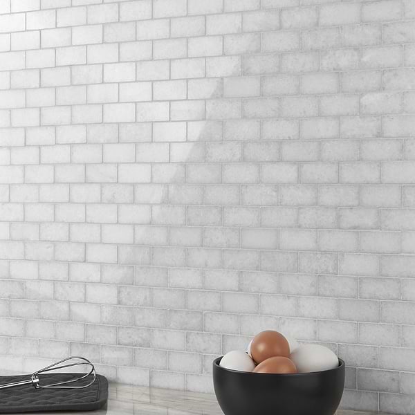 Snow White 1x2 Polished Marble Mosaic
