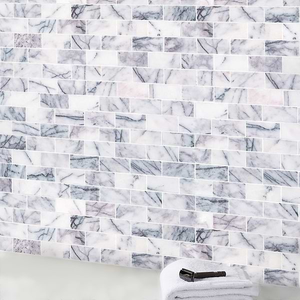 Lilac White 1x2 Honed Marble Mosaic