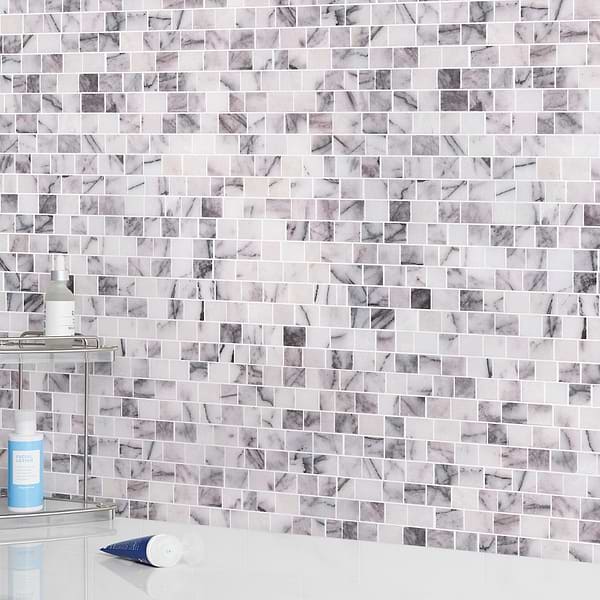 Lilac White Micro Cracked Joint Honed Marble Mosaic