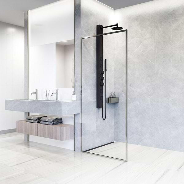 Finestra 34x74" Reversible Fixed Shower Door with Clear Glass in Chrome