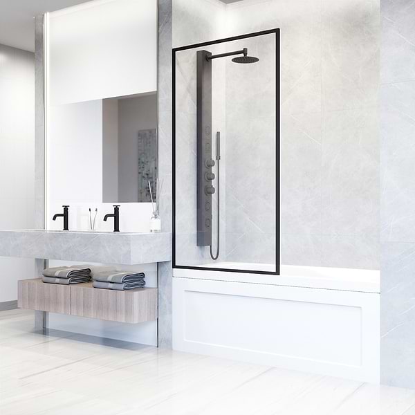 Finestra 34x62" Reversible Fixed Bathtub Door with Clear Glass in Matte Black