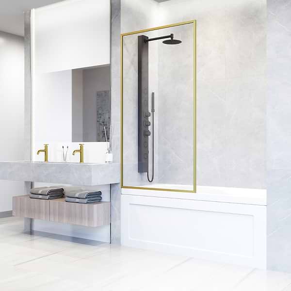 Finestra 34x62" Reversible Fixed Bathtub Door with Clear Glass in Brushed Gold