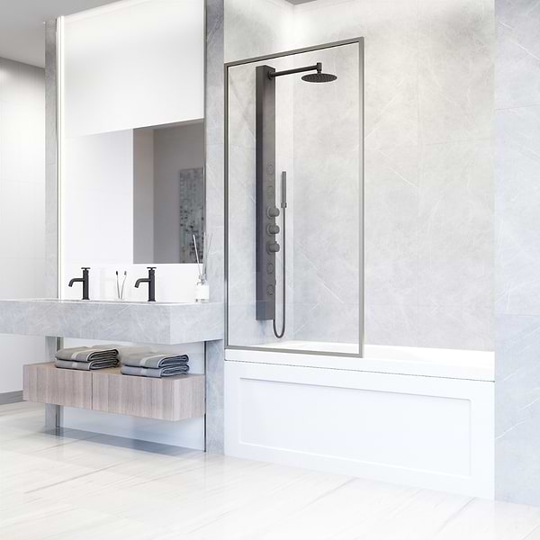 Finestra 34x62" Reversible Fixed Bathtub Door with Clear Glass in Stainless Steel