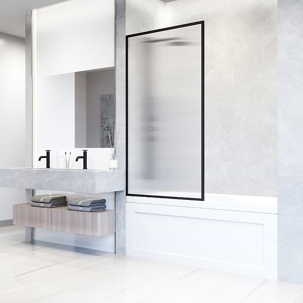 Finestra 34x62" Reversible Fixed Bathtub Door with Fluted Glass in Matte Black