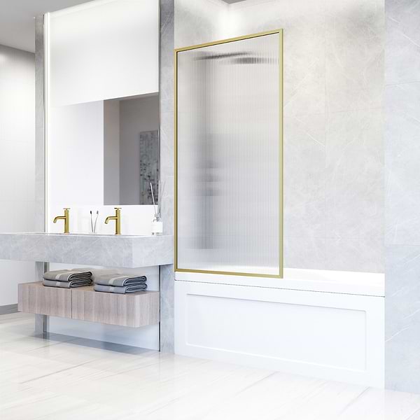 Finestra 34x62" Reversible Fixed Bathtub Door with Fluted Glass in Brushed Gold