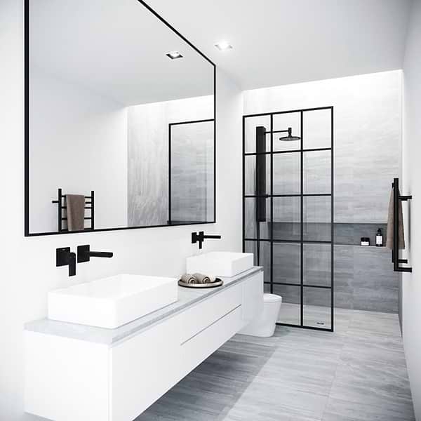 Finestra 34x74" Reversible Fixed Shower Door with Grid Clear Glass in Matte Black