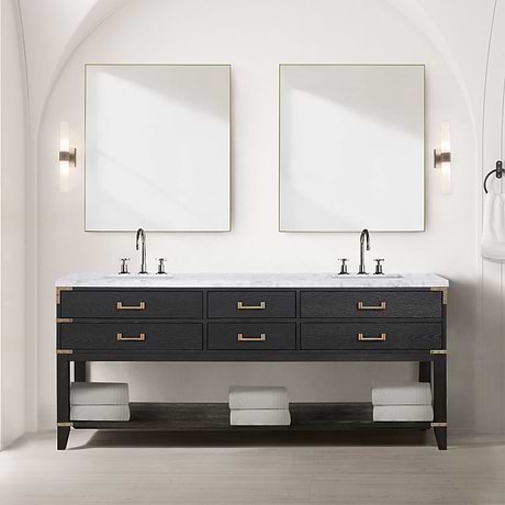 Calico Black Oak 80" Double Vanity with Carrara Marble Top