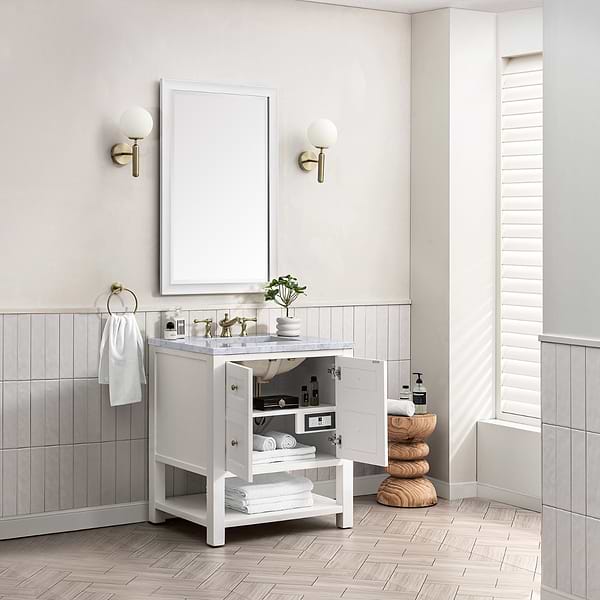 James Martin Vanities Breckenridge Bright White 30" Single Vanity with Carrara Marble Top