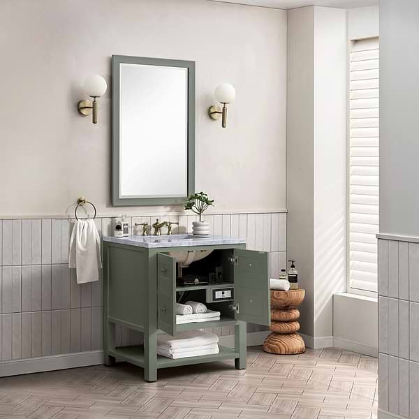 James Martin Vanities Breckenridge Smokey Celadon 30" Single Vanity with Carrara Marble Top