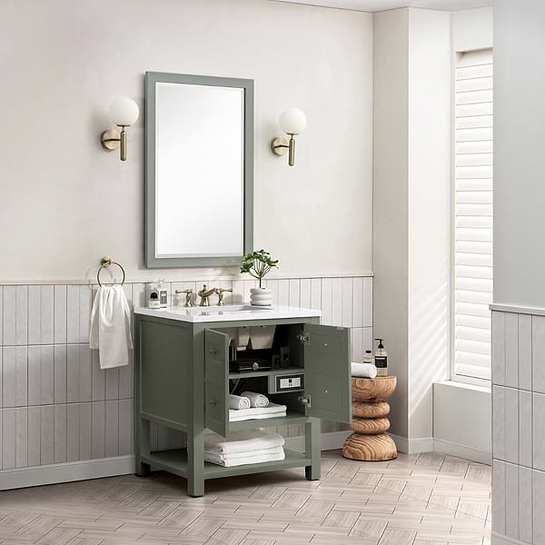 James Martin Vanities Breckenridge Smokey Celadon 30" Single Vanity with White Zeus Quartz Top