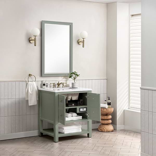 James Martin Vanities Breckenridge Smokey Celadon Green 30" Single Vanity with White Zeus Quartz Top