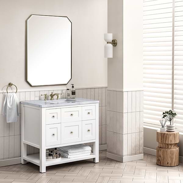 James Martin Vanities Breckenridge Bright White 36" Single Vanity with Carrara Marble Top