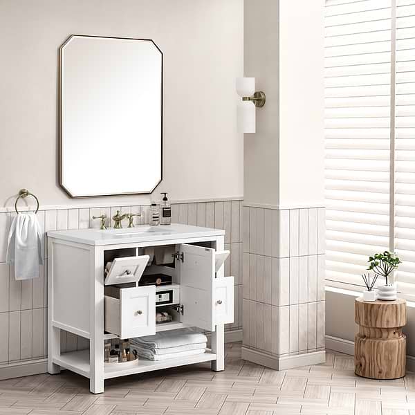 James Martin Vanities Breckenridge Bright White 36" Single Vanity with White Zeus Quartz Top