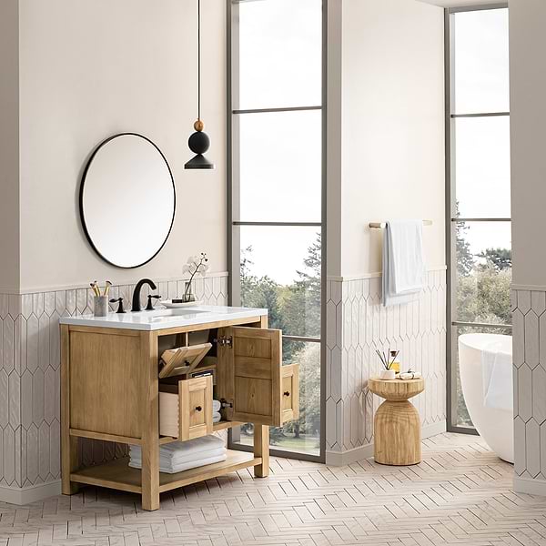 James Martin Vanities Breckenridge Light Natural Oak 36" Single Vanity with White Zeus Quartz Top