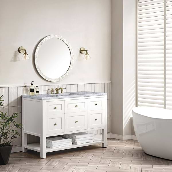 James Martin Vanities Breckenridge Bright White 48" Single Vanity with Carrara Marble Top