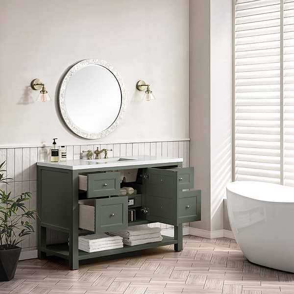 James Martin Vanities Breckenridge Smokey Celadon 48" Single Vanity with White Zeus Quartz Top
