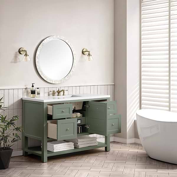 James Martin Vanities Breckenridge Smokey Celadon Green 48" Single Vanity with White Zeus Quartz Top