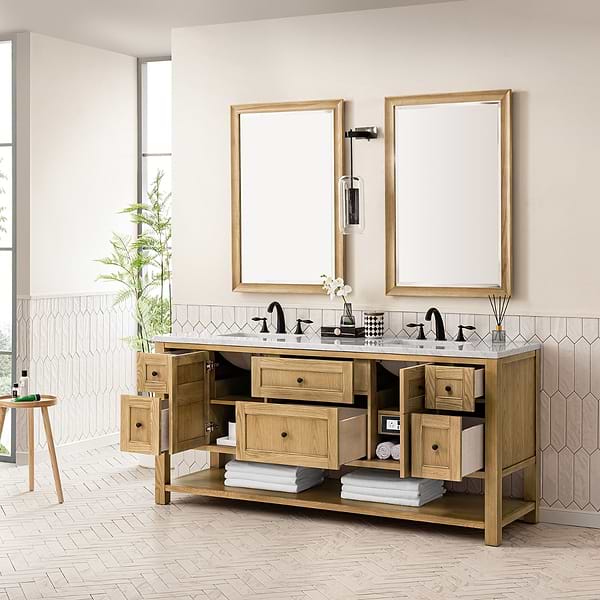James Martin Vanities Breckenridge Light Natural Oak 72" Double Vanity with Carrara Marble Top