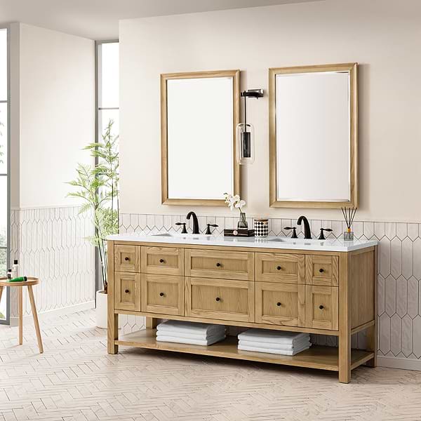 James Martin Vanities Breckenridge Light Natural Oak 72" Double Vanity with White Zeus Quartz Top