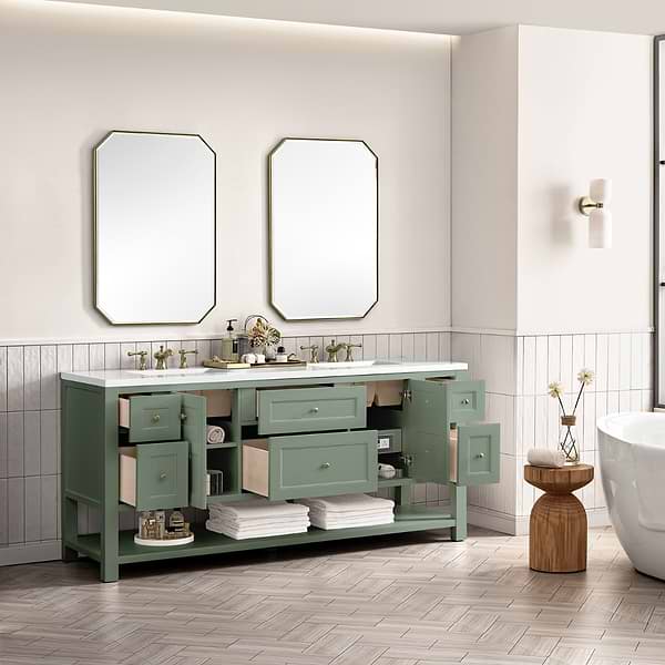 James Martin Vanities Breckenridge Smokey Celadon Green 72" Double Vanity with White Zeus Quartz Top