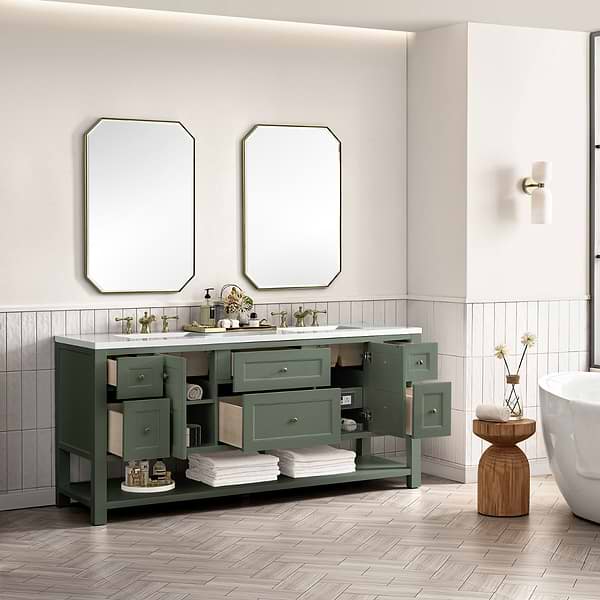 James Martin Vanities Breckenridge Smokey Celadon 72" Double Vanity with White Zeus Quartz Top