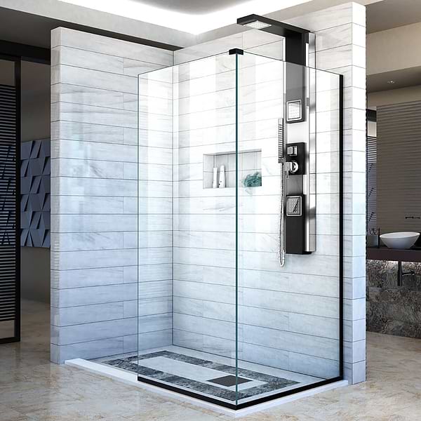 DreamLine Linea 34x30x72" Reversible Double Adjacent Screen Enclosure with Clear Glass in Satin Black