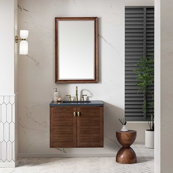 James Martin Vanities Amberly Mid-Century Walnut 30" Single Vanity with Charcoal Soapstone Quartz Top