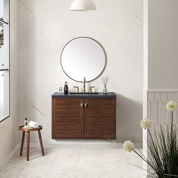 James Martin Vanities Amberly Mid-Century Walnut 36" Single Vanity with Charcoal Soapstone Quartz Top