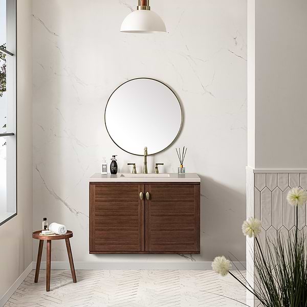 James Martin Vanities Amberly Mid-Century Walnut 36" Single Vanity with Eternal Marfil Quartz Top