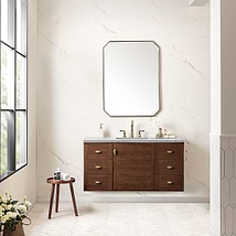 James Martin Vanities Amberly Mid-Century Walnut 48" Single Vanity with Carrara Marble Top