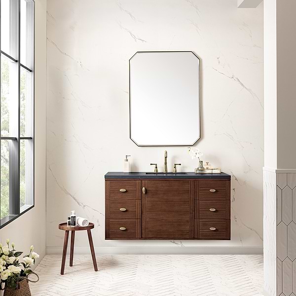 James Martin Vanities Amberly Mid-Century Walnut 48" Single Vanity with Charcoal Soapstone Quartz Top