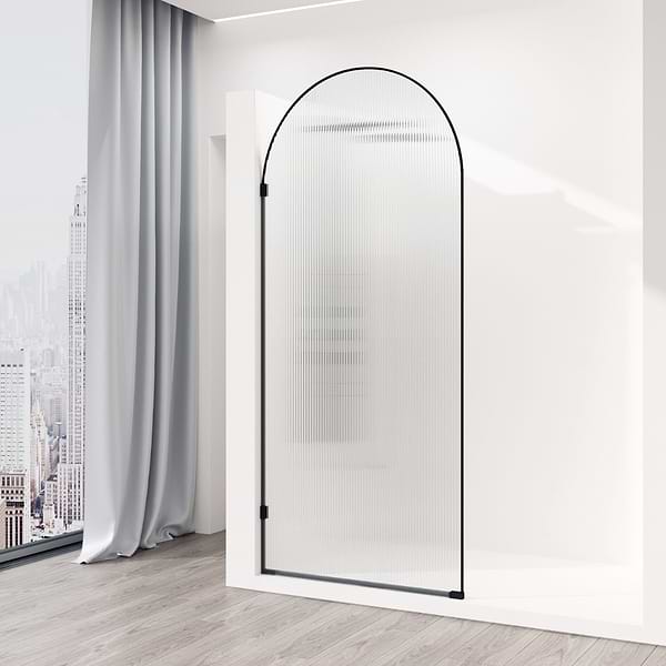 Burke 34x78" Reversible Semi-frameless Shower Screen with Fluted Glass in Matte Black