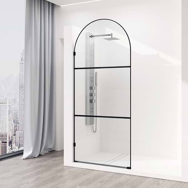 Burke 34x78" Reversible Semi-Frameless Shower Screen with Striped Glass in Matte Black