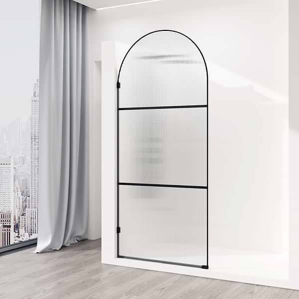 Burke 34x78" Reversible Semi-Frameless Shower Screen with Fluted Striped Glass in Matte Black