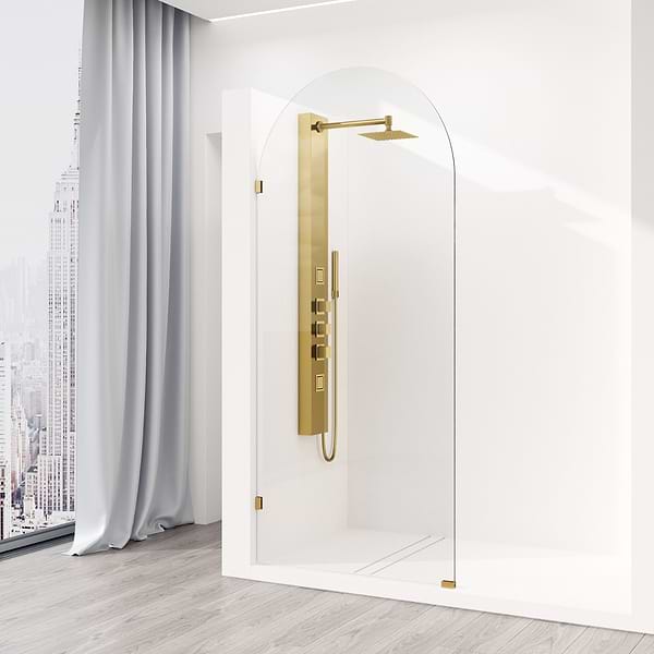 Burke 34x78" Reversible Frameless Shower Screen with Grid Glass in Matte Brushed Gold