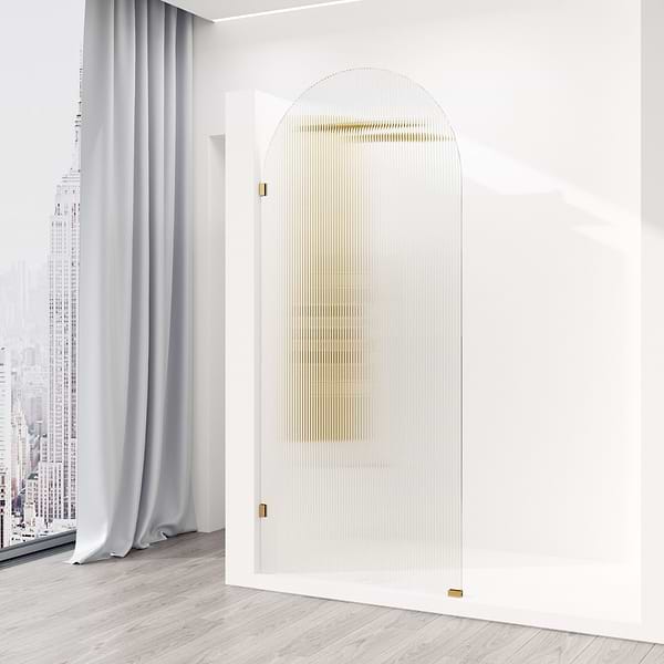 Burke 34x78" Reversible Frameless Shower Screen with Fluted Glass in Matte Brushed Gold