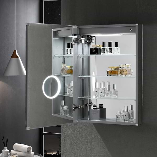 Rory Grooved 24x32" Rectangle Recessed or Wall Mounted Left-Hand LED Medicine Cabinet with Mirror