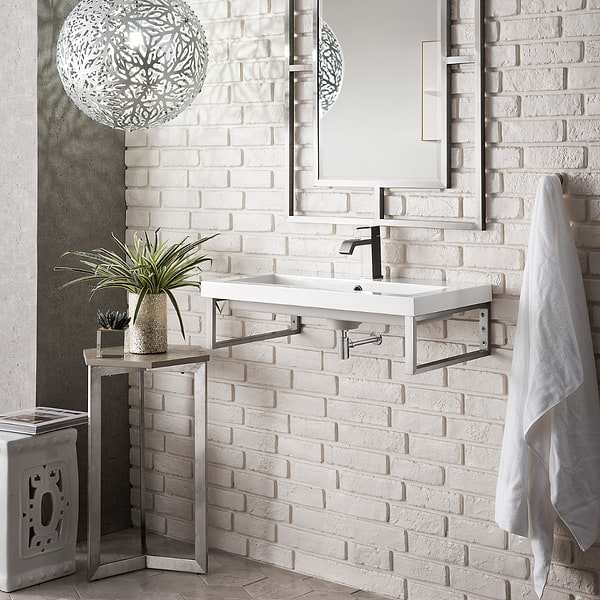James Martin Vanities Boston Brushed Nickel 32" Floating Sink with White Integrated Top