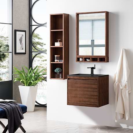 James Martin Vanities Mantova Mid-Century Walnut 24" Floating Vanity with Charcoal Black Integrated Top