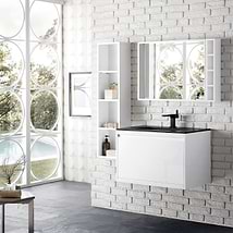James Martin Vanities Mantova Glossy White 32" Floating Vanity with Charcoal Black Integrated Top
